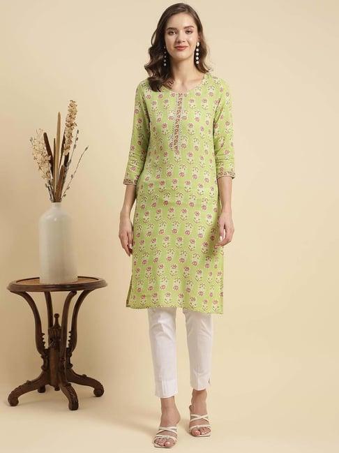 rangita green printed straight kurti