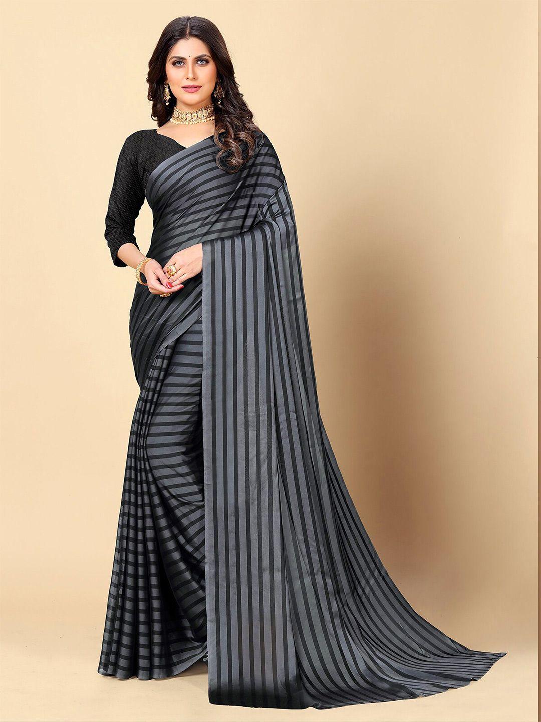 rangita grey & black striped poly georgette saree