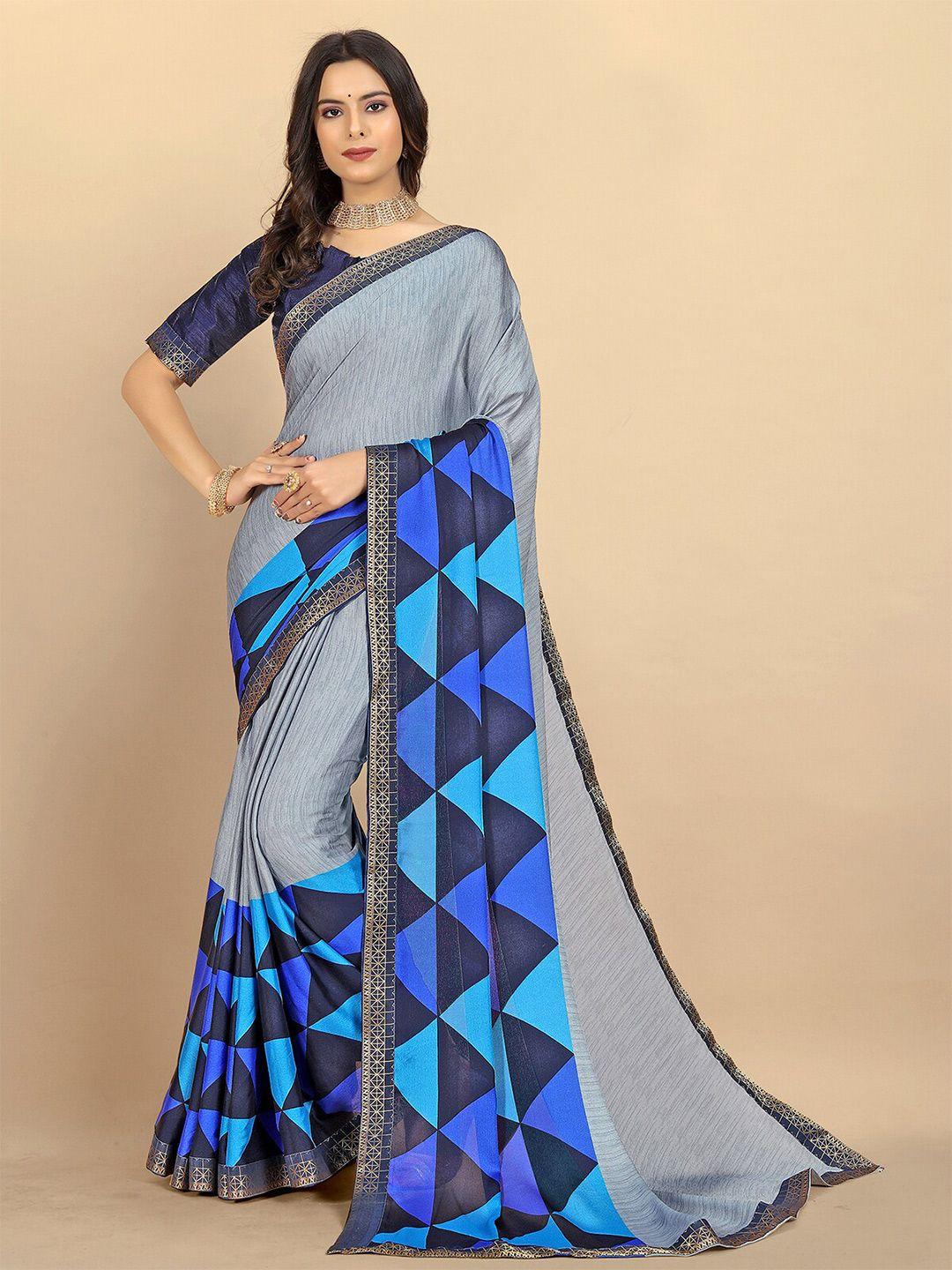 rangita grey & blue zari poly georgette saree