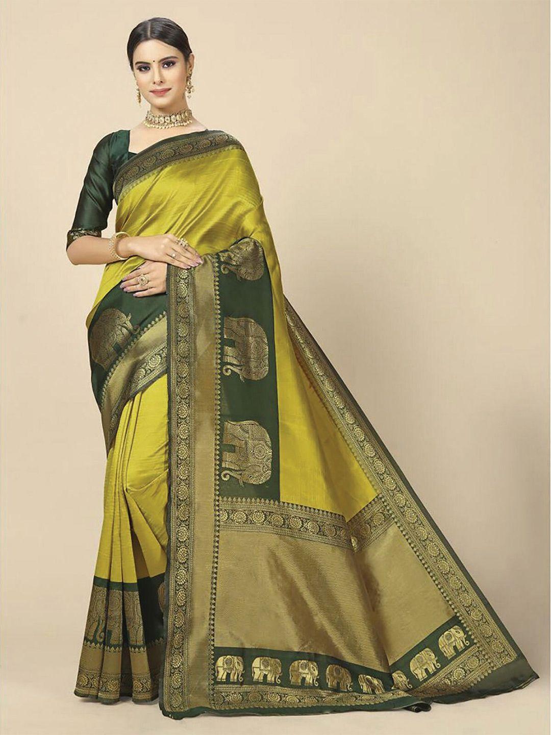 rangita lime green & gold-toned woven design zari silk blend saree