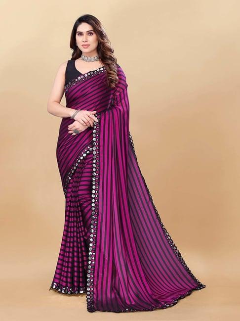 rangita magenta & black striped saree with blouse