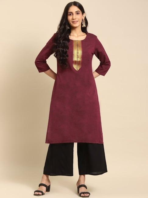 rangita maroon cotton textured straight kurta