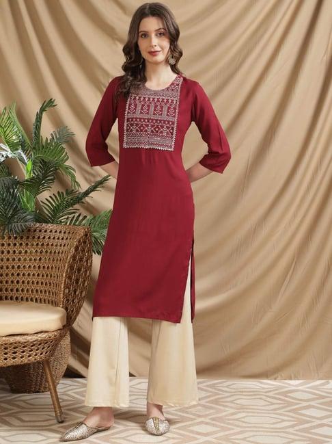 rangita maroon embellished straight kurta