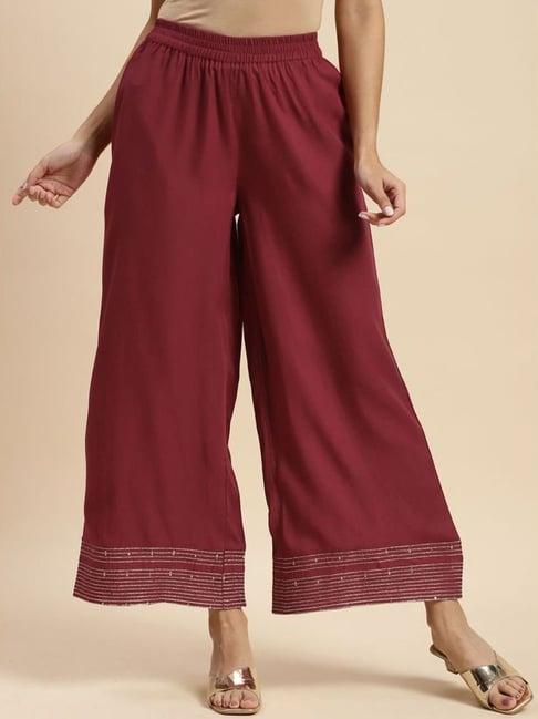 rangita maroon embroidered palazzos