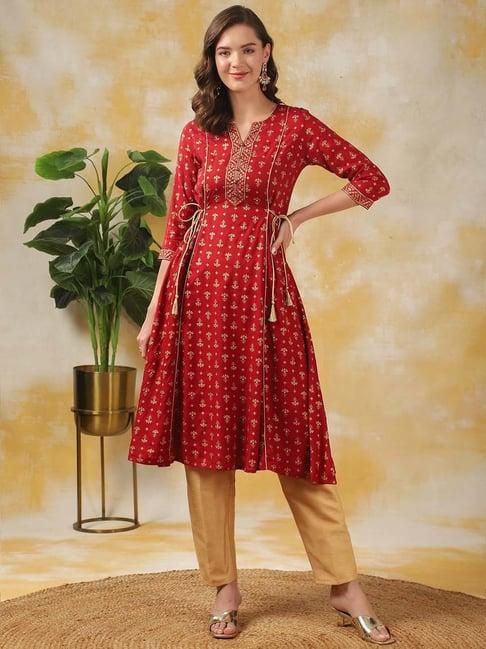 rangita maroon printed a line kurti