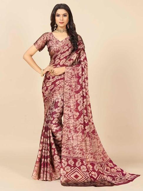 rangita maroon printed saree with blouse