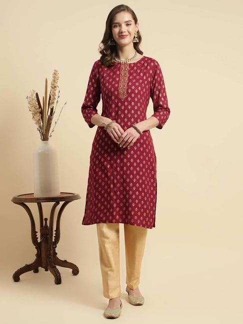 rangita maroon printed straight kurti