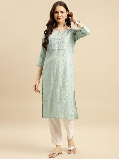 rangita mint green embellished straight kurta