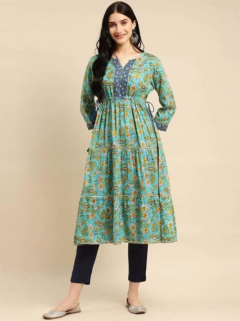 rangita mint green floral print a line kurta