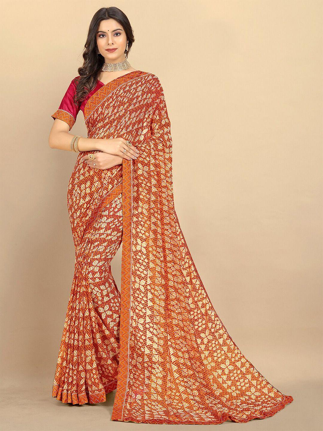 rangita mustard & white embroidered poly georgette saree