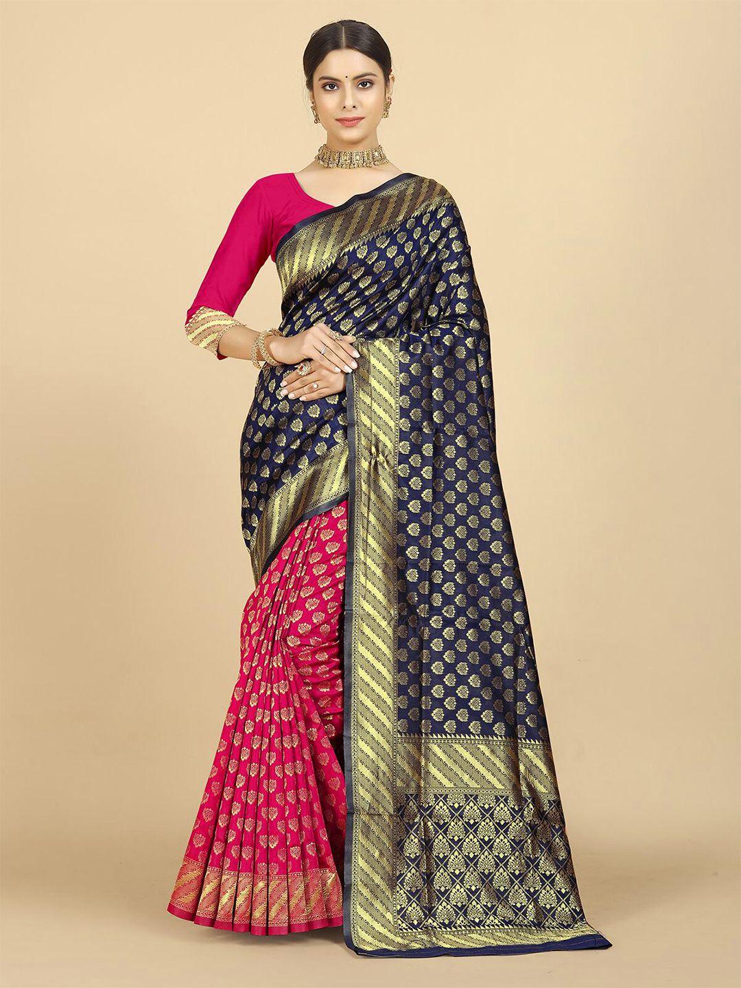 rangita navy blue & red woven design zari silk blend saree