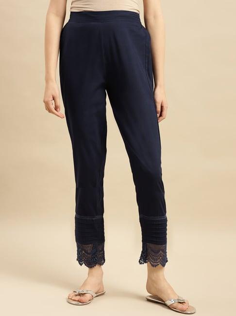 rangita navy cotton cropped pants