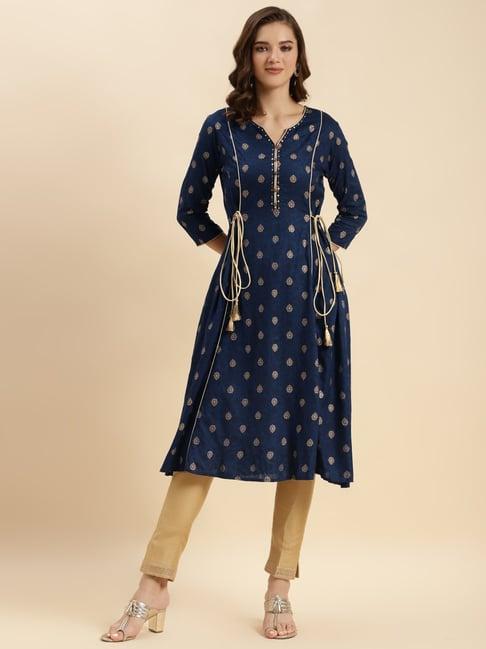 rangita navy printed a line kurta