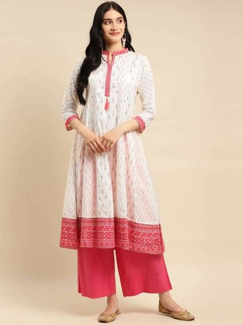 rangita off-white cotton geometric print anarkali kurta