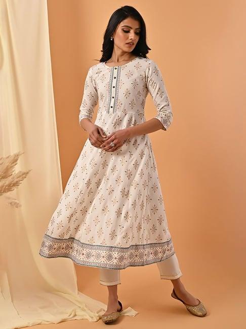 rangita off white printed anarkali kurta