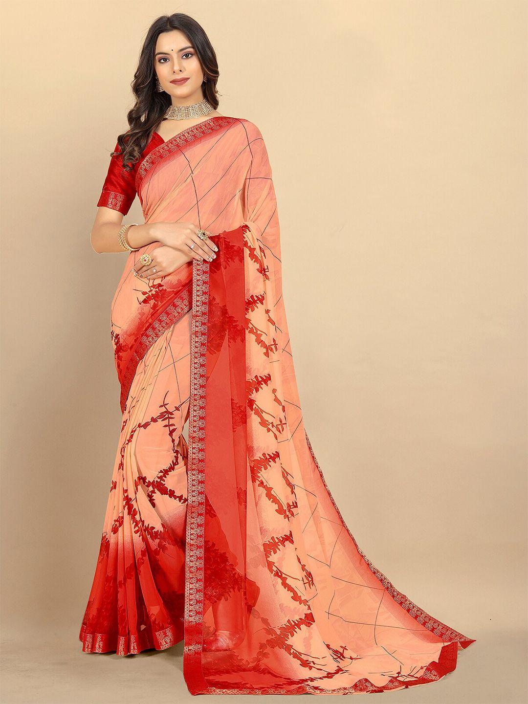 rangita peach-coloured & red zari poly georgette saree