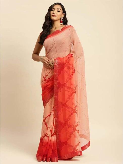 rangita peach floral print saree with unstitched blouse