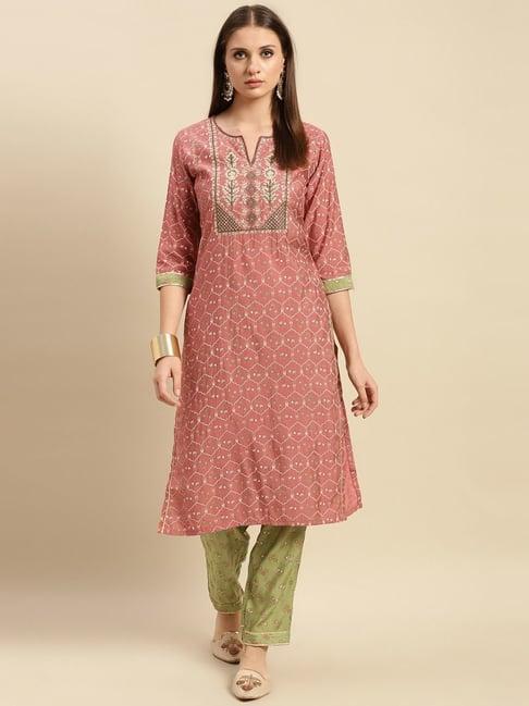 rangita pink & green embroidered kurta pant set