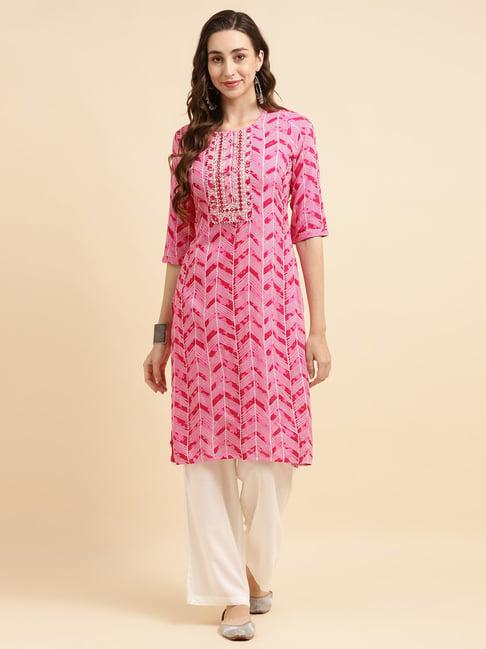 rangita pink & white printed kurta palazzo set