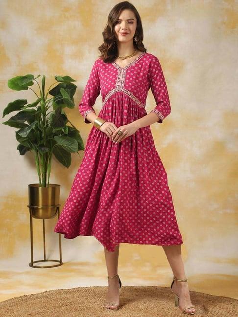 rangita pink printed blouson dress