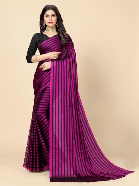 rangita purple & black striped saree with unstitched blouse