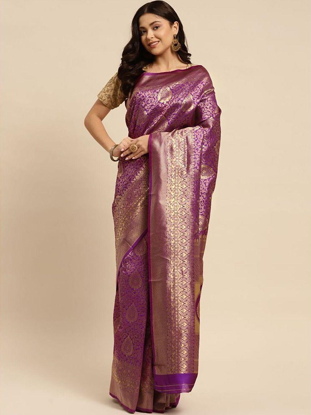 rangita purple & gold-toned woven design zari silk blend saree