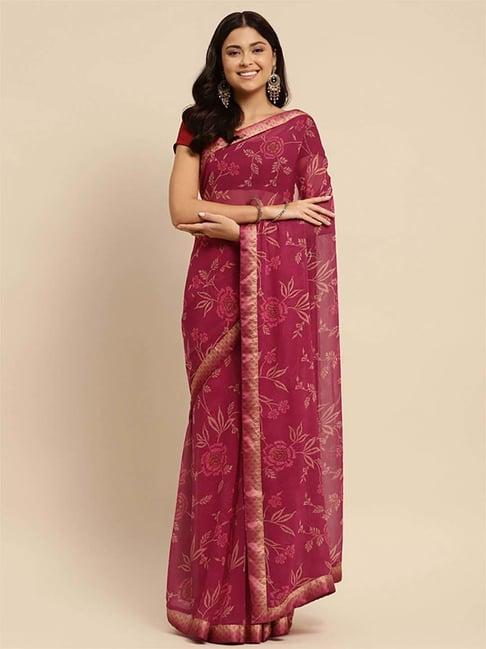 rangita purple floral print saree with unstitched blouse