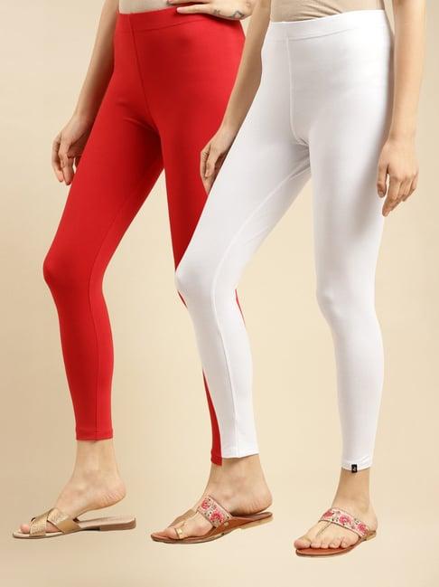 rangita red & white cotton leggings - pack of 2