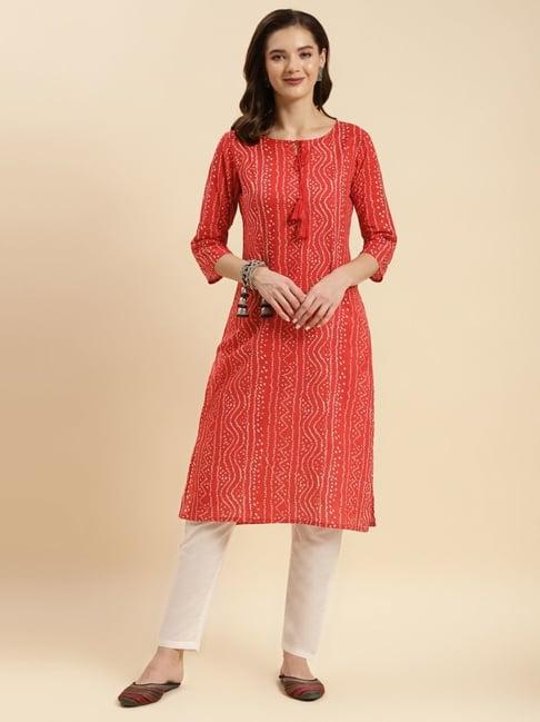 rangita red & white cotton printed kurta pant set