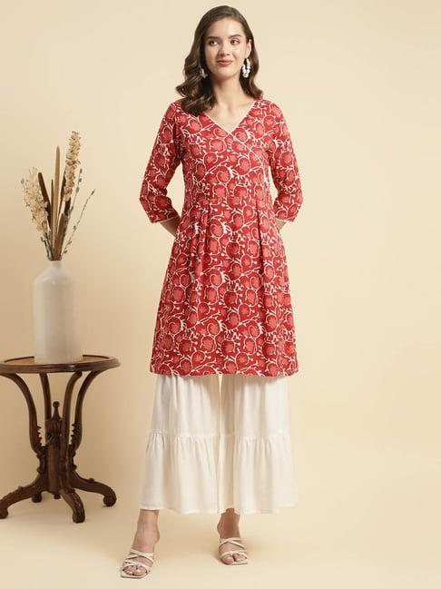 rangita red & white printed kurti sharara set