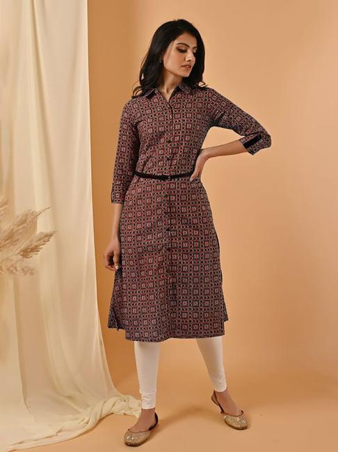 rangita rust printed a line kurta