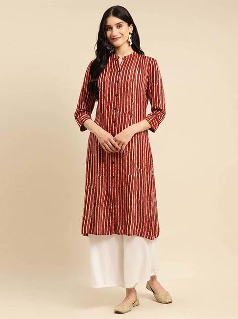 rangita rust striped a line kurta