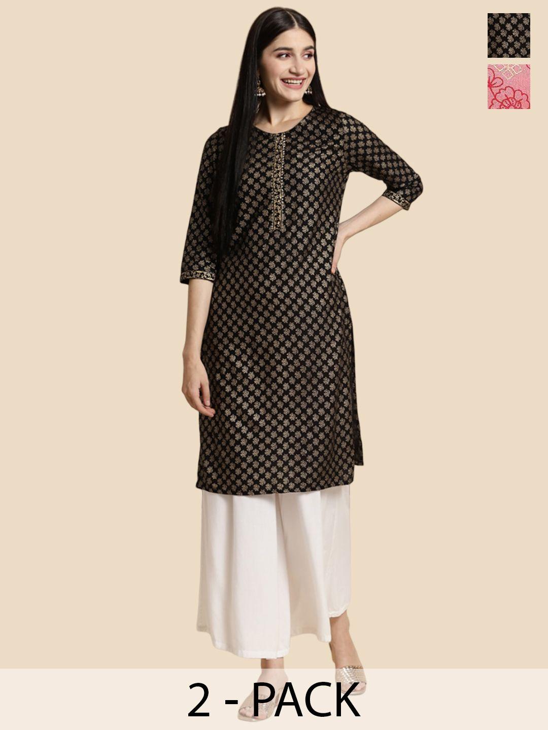 rangita selection of 2 ethnic motifs printed curved a-line kurta