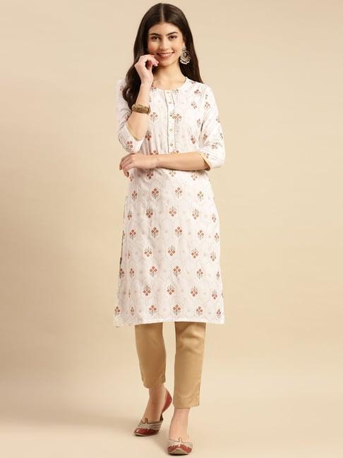 rangita white & golden printed kurta pant set