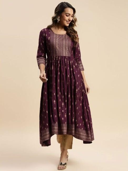 rangita wine printed anarkali kurta