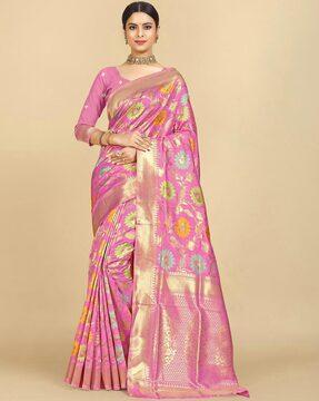 rangita women banarasi silk zari work saree with blouse piece - pink saree