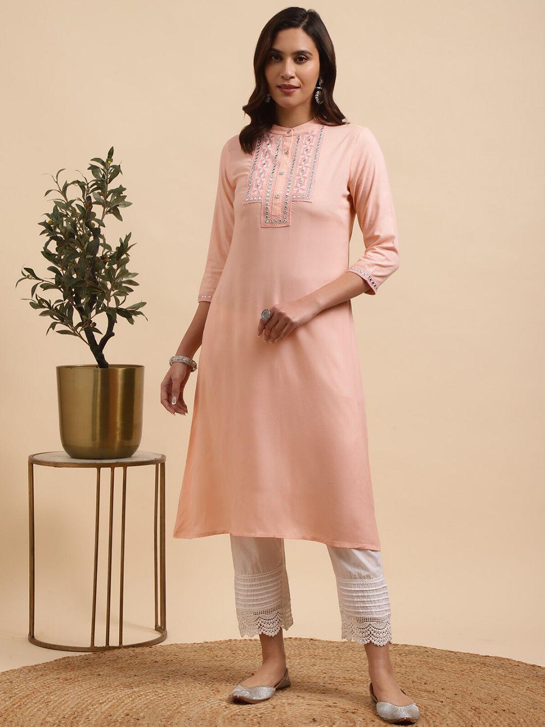 rangita women ethnic motifs embroidered regular kurta with trousers