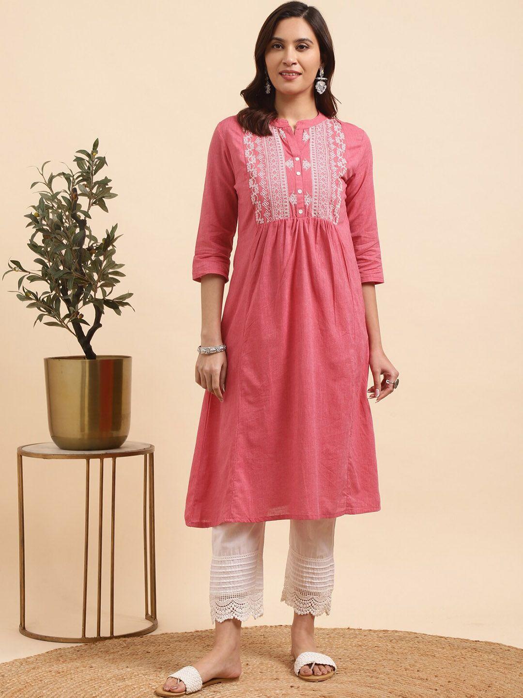rangita women ethnic motifs embroidered regular pure cotton kurta with trousers