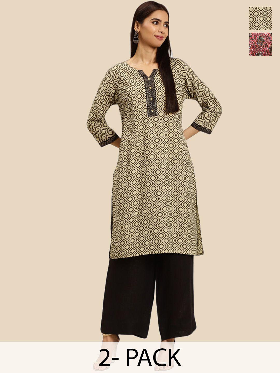 rangita women ethnic motifs printed pure cotton knee length straight kurtas