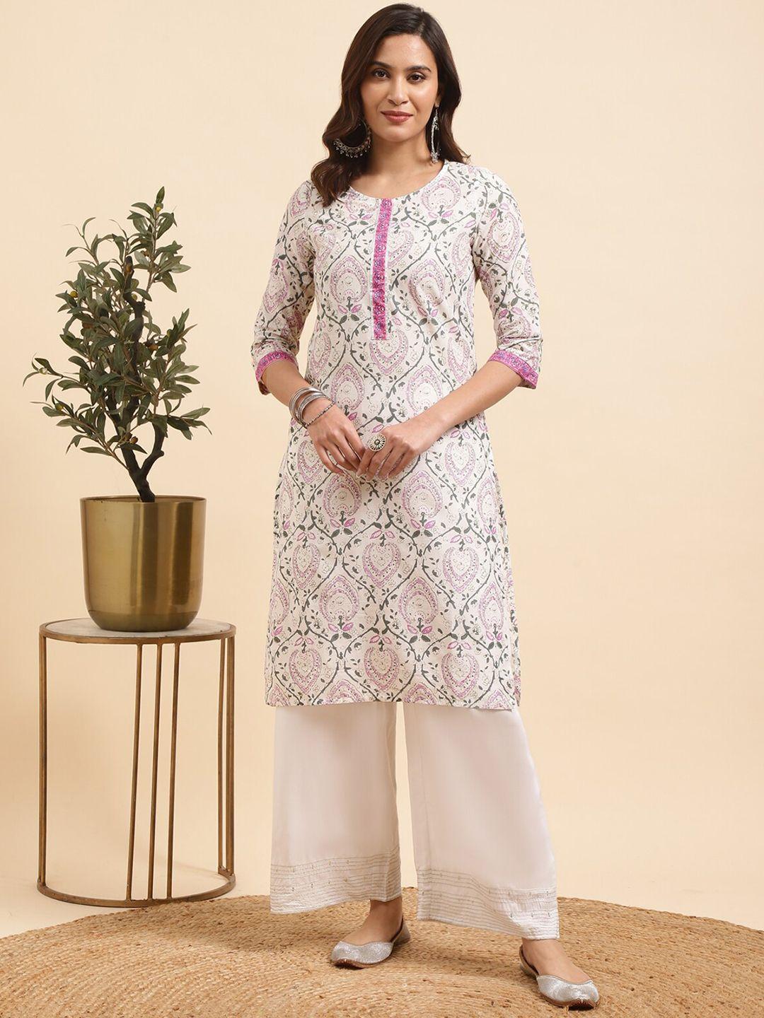 rangita women floral printed regular pure cotton kurta with palazzos