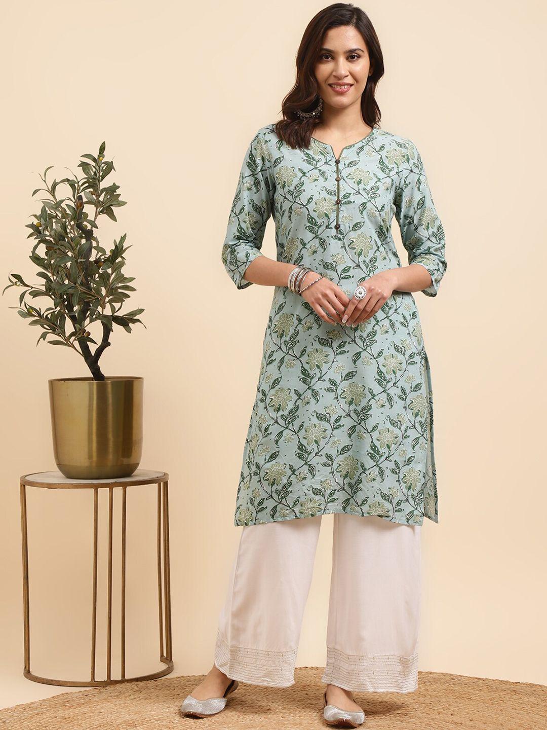 rangita women floral printed regular pure cotton kurta with palazzos