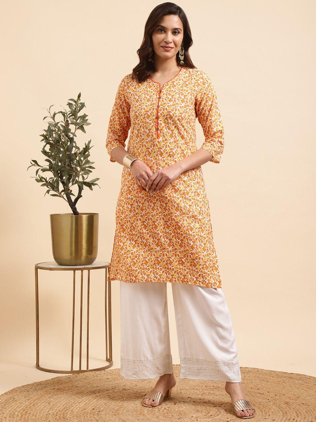 rangita women floral printed regular pure cotton kurta with palazzos