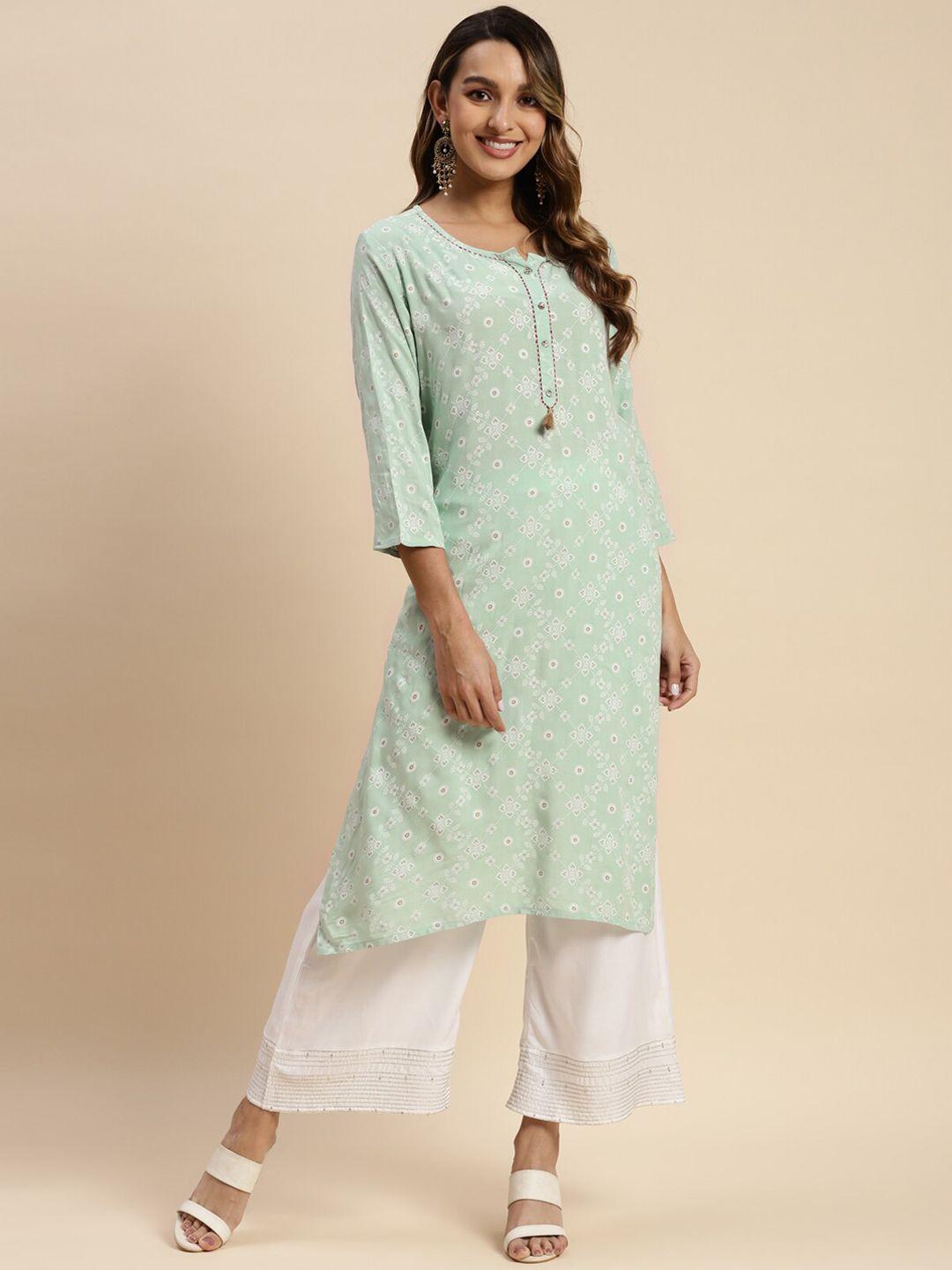 rangita women green floral printed thread work kurta