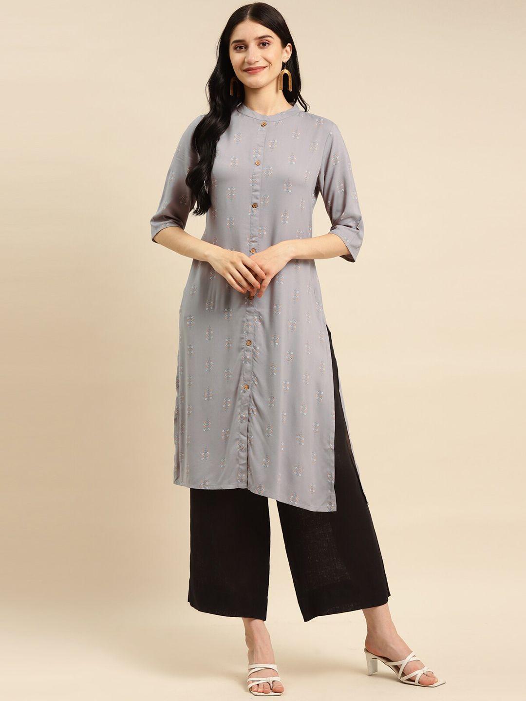 rangita women grey striped keyhole neck kurta