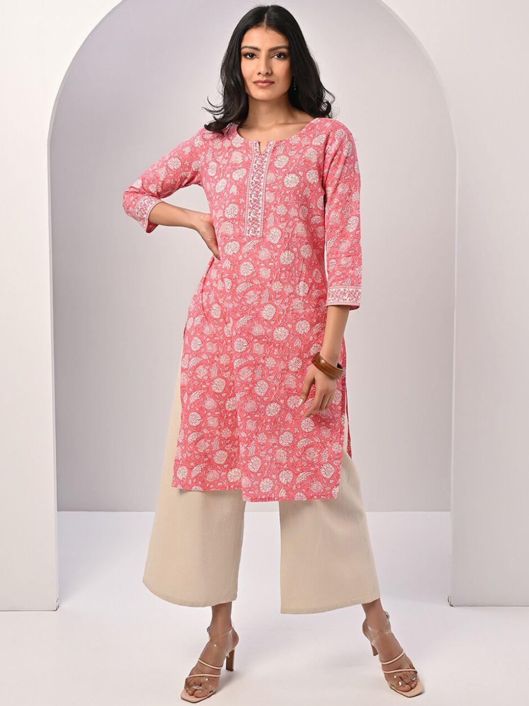 rangita women pink ethnic motifs printed thread work kurta