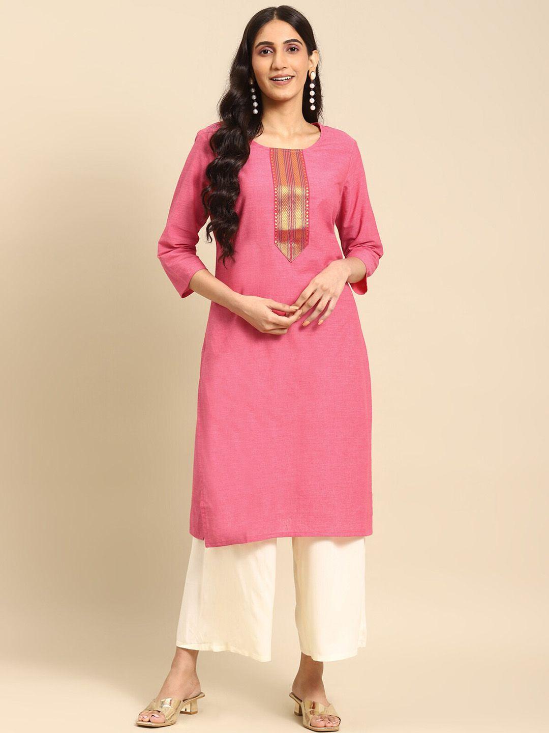 rangita women pink keyhole neck thread work kurta