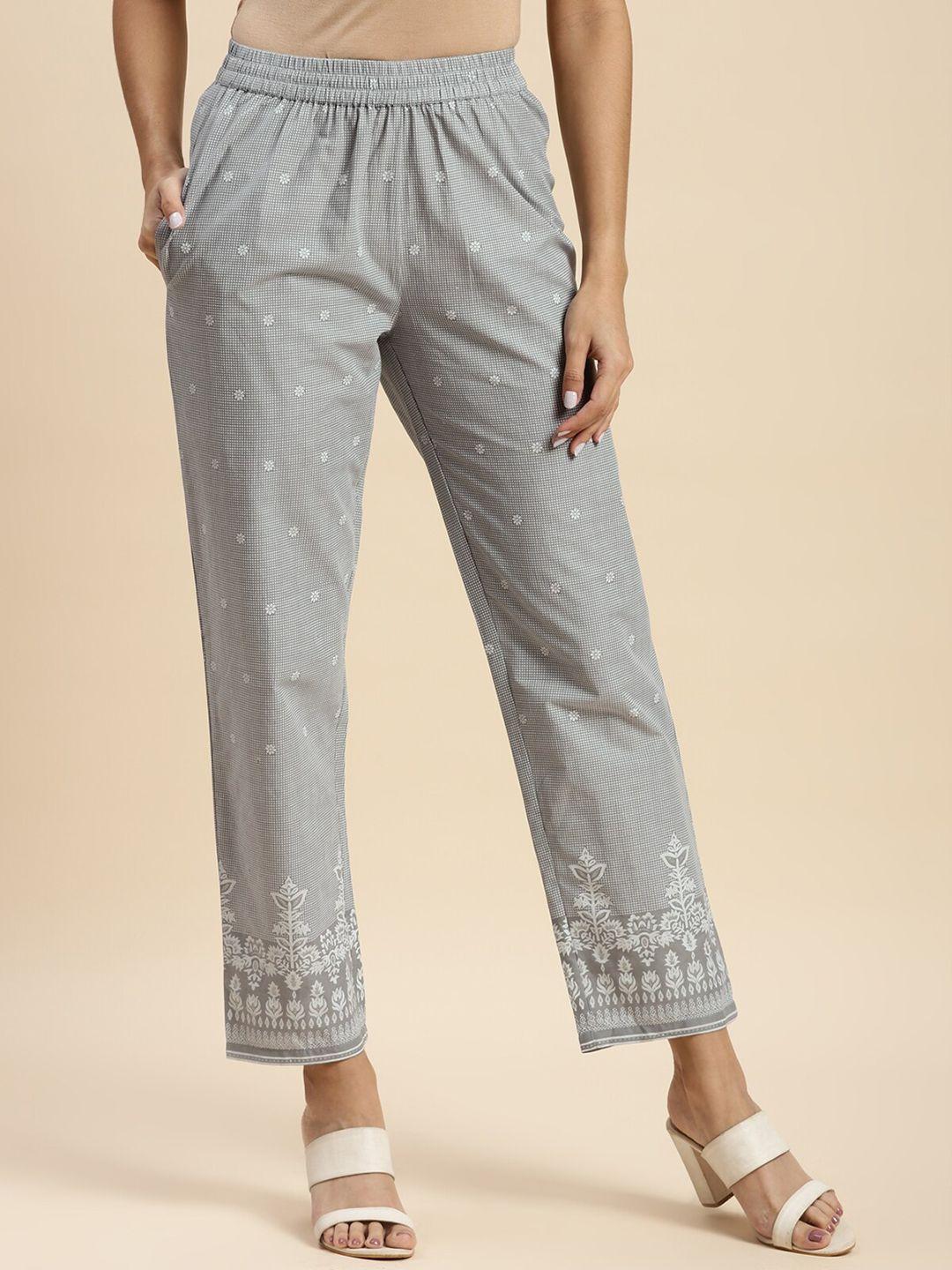 rangita women tailored slim fit floral printed pure cotton regular trousers