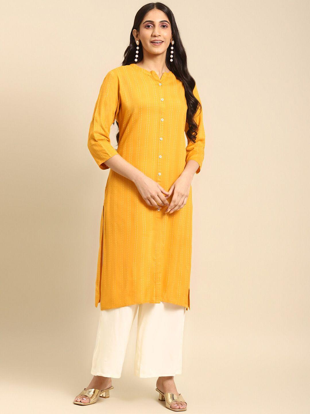 rangita women yellow checked anarkali kurta