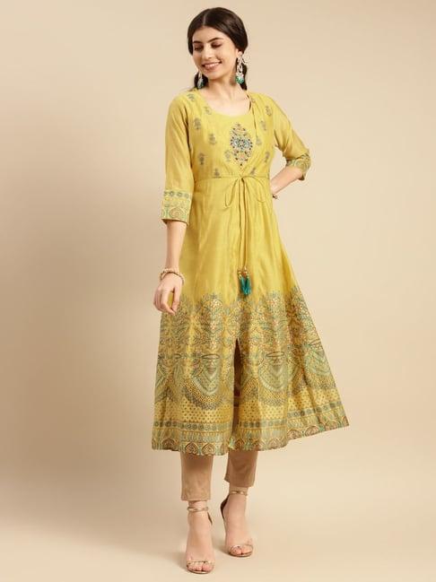 rangita yellow embellished flared kurta