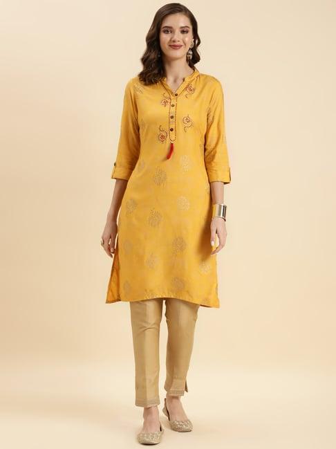 rangita yellow embroidered straight kurti